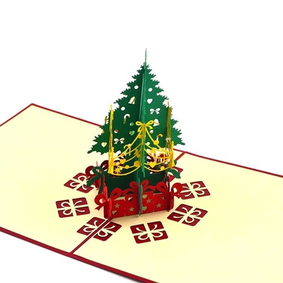 Laser schnitt Farbe-ODM-Papiersoem der 3D Weihnachtsbaum-Karten-stereoskopisches materielles CMYK